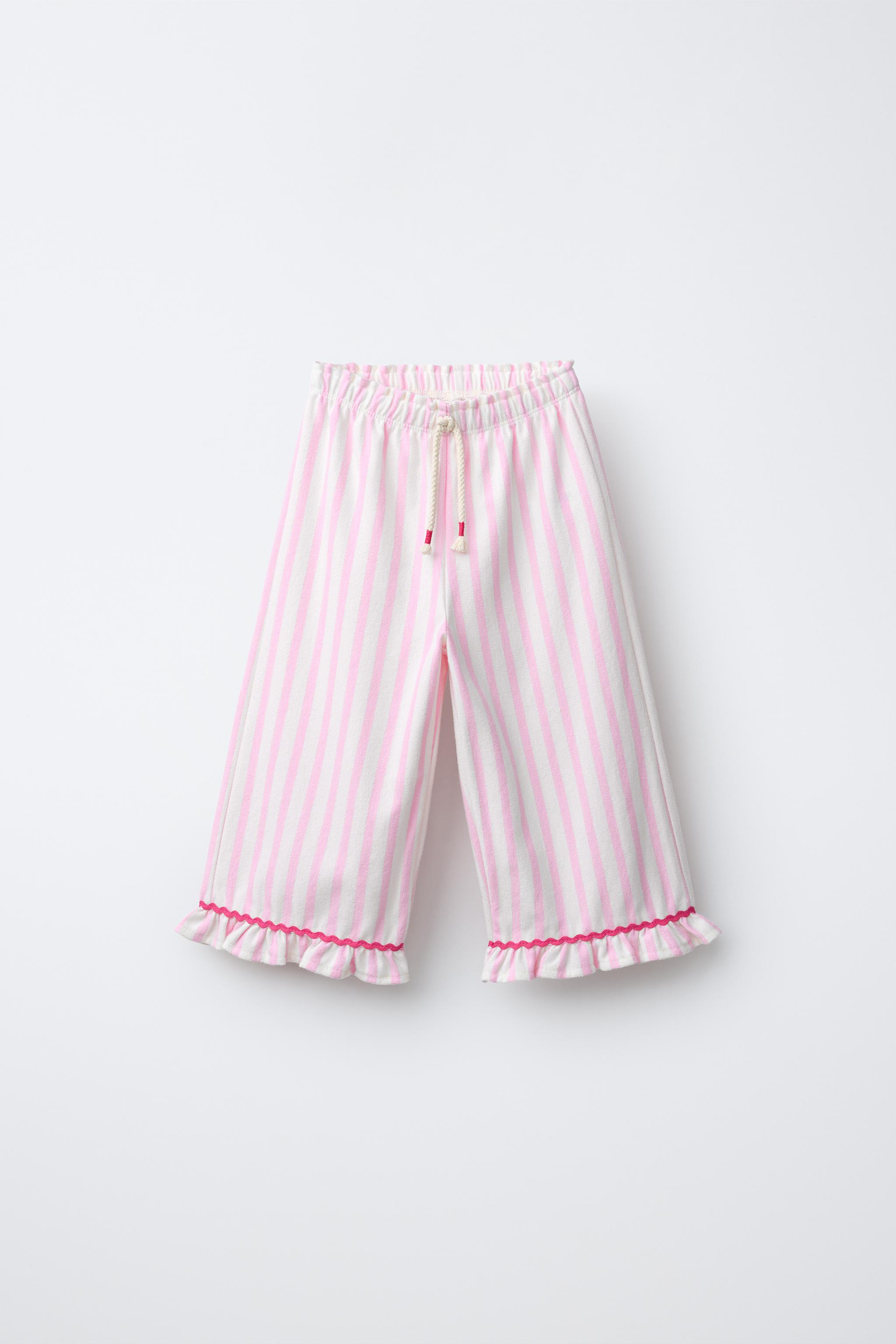 WOVEN STRIPED RUFFLED PANTS | Zara US