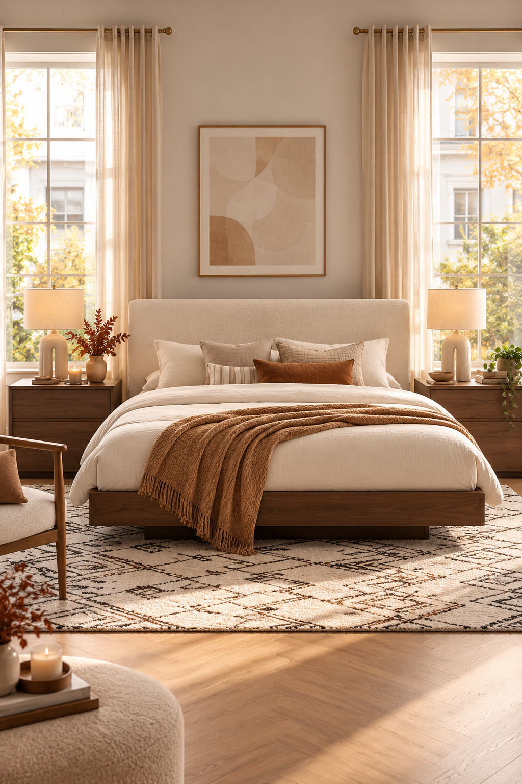 These Castlery beds are giving warm modern luxury in the best way. I love pairing the clean wood finishes and upholstered details with creamy bedding, rust-colored throws, soft lighting, and an oversized rug. It feels seasonal for fall but still classic enough to keep styled like this all year. #Castlery #ModernBedroom #LuxuryBedroomDecor #FallBedroomIdeas #CozyHomeStyle #NeutralBedroomDecor #BedroomFurniture #HomeDecorIdeas #InteriorDesignInspo #WarmInteriors 

 #LTKSeasonal #LTKHome #LTKSaleAlert
