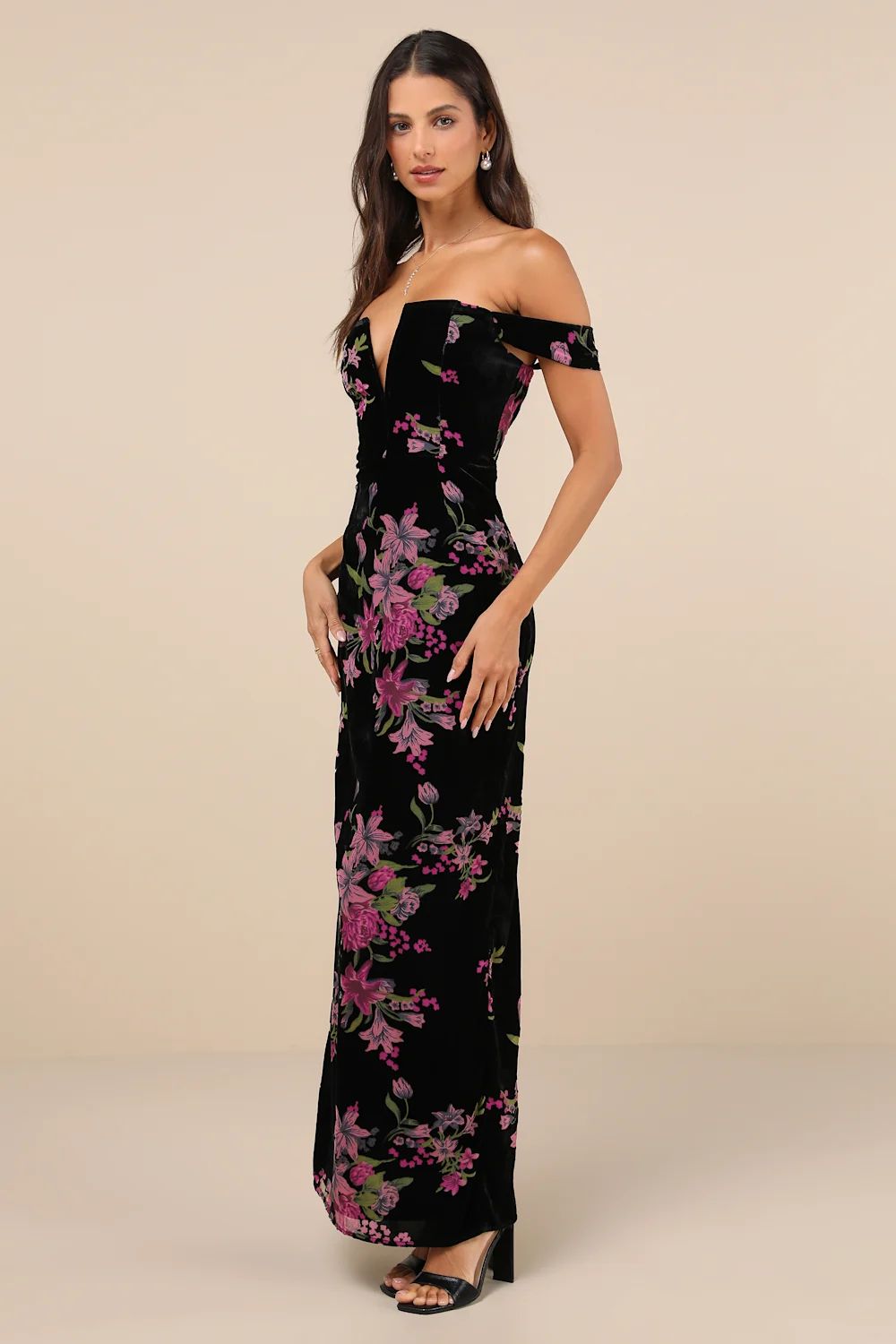 Enchanting You Black Burnout Velvet Off-the-Shoulder Maxi Dress | Lulus