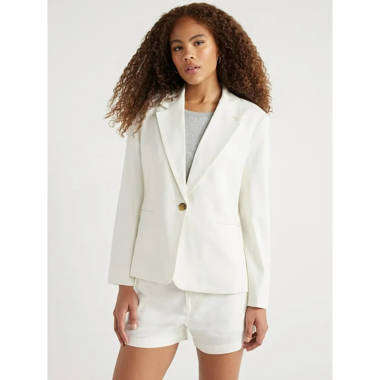 Free Assembly Women’s Single-Breasted Linen-Blend Blazer, Sizes XS-XXL | Walmart (US)
