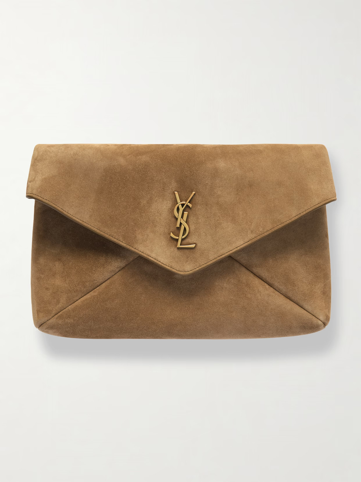 SAINT LAURENT - Cassandre Suede Clutch - Brown | NET-A-PORTER (US)