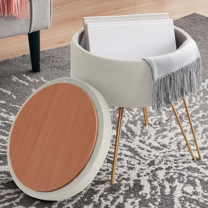 Wolfeboro 15" Wide Velvet Round Storage Ottoman | Wayfair Professional