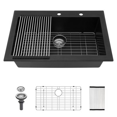Quartz Kitchen Sink - 33x22in Black granite composite Drop in kitchen sink | Target
