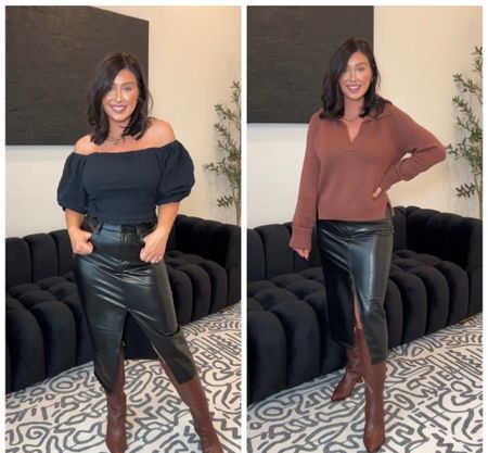 How to style the faux leather midi skirt for the office & casually. These pieces are super comfy & staples to have in your closet this fall. 

All 20% off today with purchase of a YPB product. 

Sizing:
5’6
160lbs
8/29
Med

#LTKsalealert #LTKworkwear #LTKstyletip