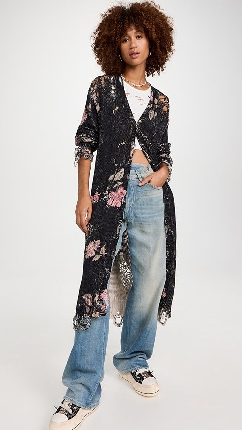 Floral Distressed Long Cardigan | Shopbop
