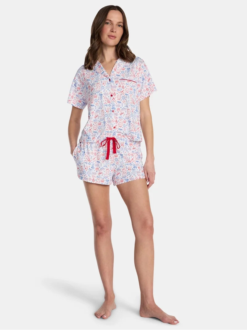 BBQ Women's Knit Notch Collar Top and Shorts Fourth of July Pajama Set from Way to Celebrate, 2-P... | Walmart (US)