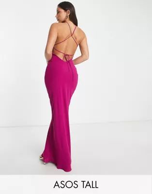 ASOS DESIGN Tall soft halter bias maxi dress in magenta | ASOS (Global)