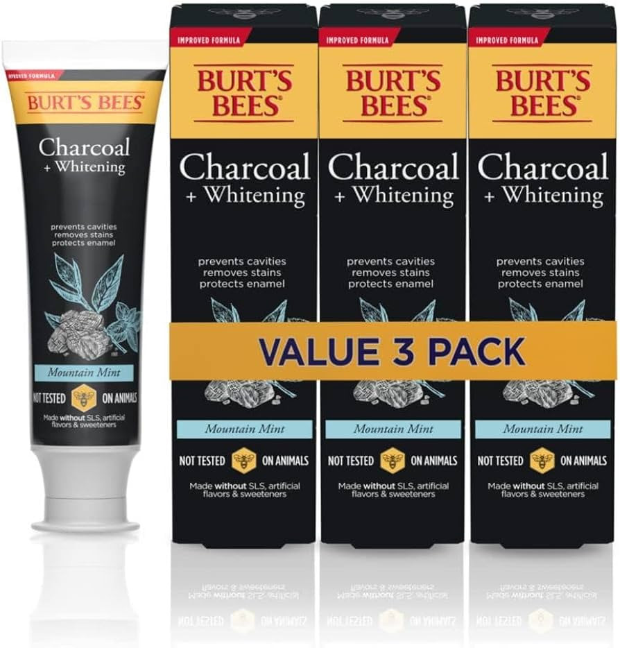 Burt's Bees Toothpaste, Natural Flavor, Charcoal with Fluoride Toothpaste, Mountain Mint, 3 x 4.7... | Amazon (US)