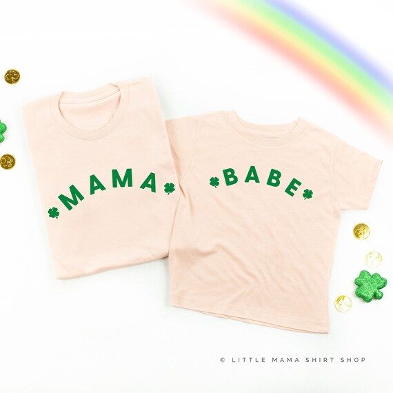 Mama/Babe - Two Shamrocks - Set of 2 - BLUSH w/ GREEN Shirts | St. Patrick's Day Shirts | Mommy a... | Etsy (US)
