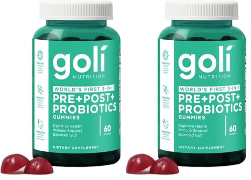 Goli Nutritional Supplement, Pre+Post+Probiotics Gummy - 60 Count - World's First 3-in-1 Gluten-Free, Vegan, Non-GMO, and Gelatin-Free. (Pack of 2) | Amazon (US)