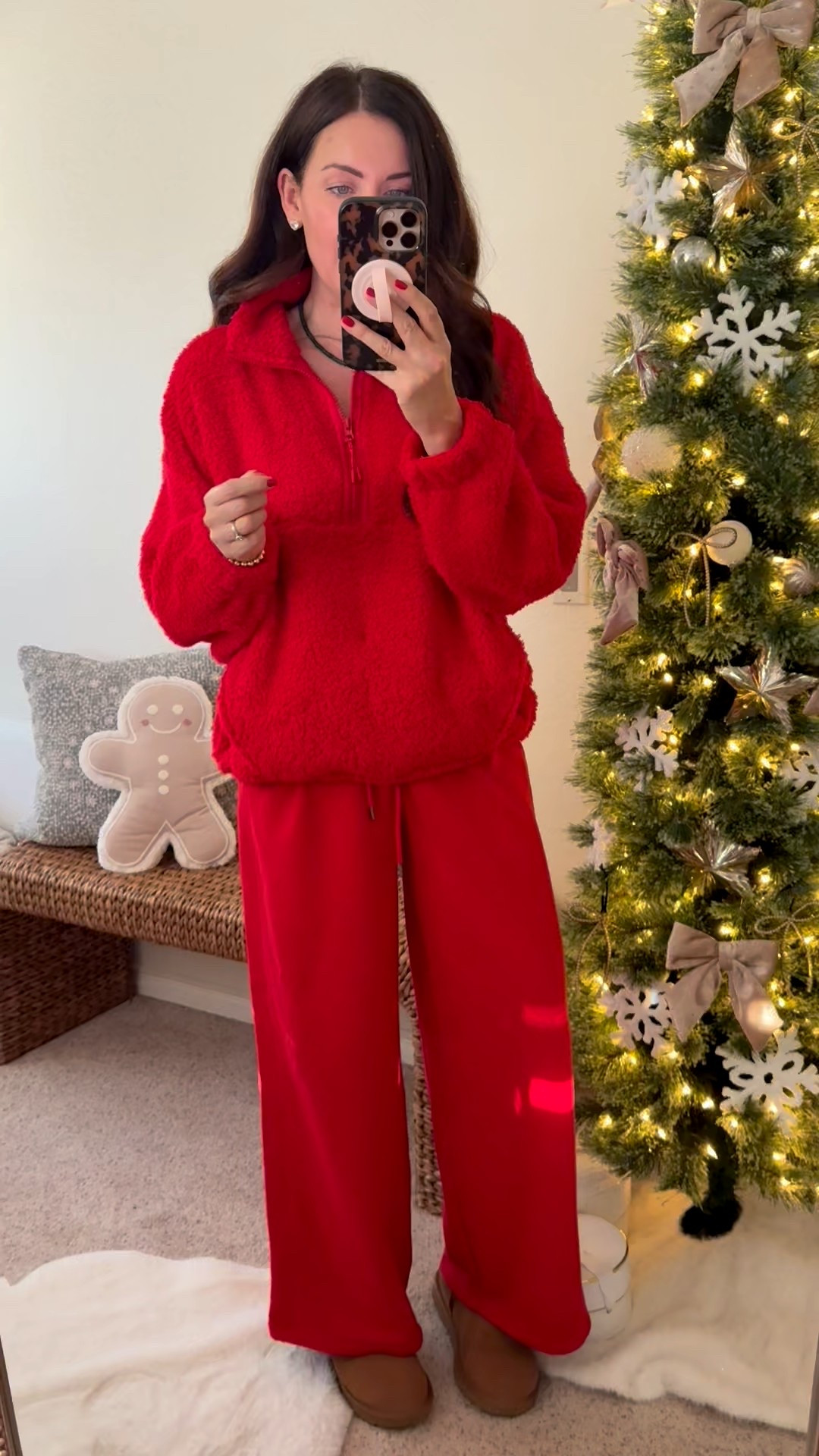 Festive outfit idea with the Walmart $10 Sherpa pullover! Wearing a large & small sweatpantss

#LTKHoliday #LTKGiftGuide #LTKFindsUnder50