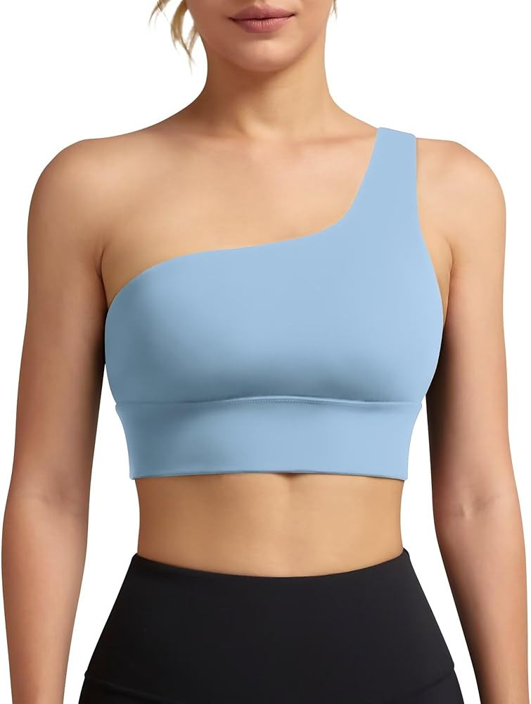 QUEENIEKE Womens One Shoulder Sports Bra Workout Strap Yoga Bras Cute Medium Support Tops | Amazon (US)