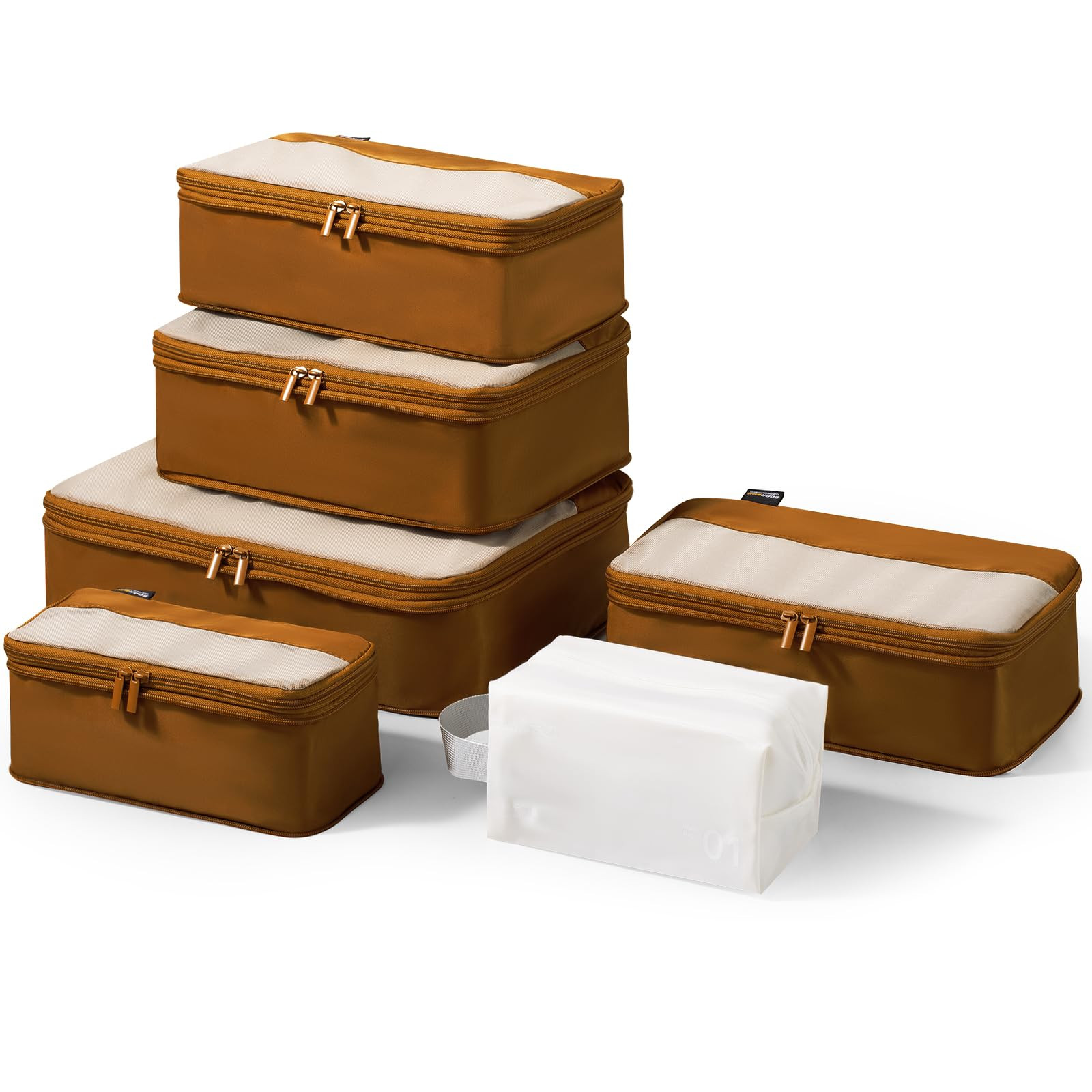 6 Set Compression Packing Cubes for Travel Essentials, Luggage Organizers for Suitcases (Dark Brown) | Amazon (US)