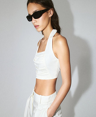 Mango Women's Starring Hailey Bieber Halter Neck Crop Top - Macy's | Macy's