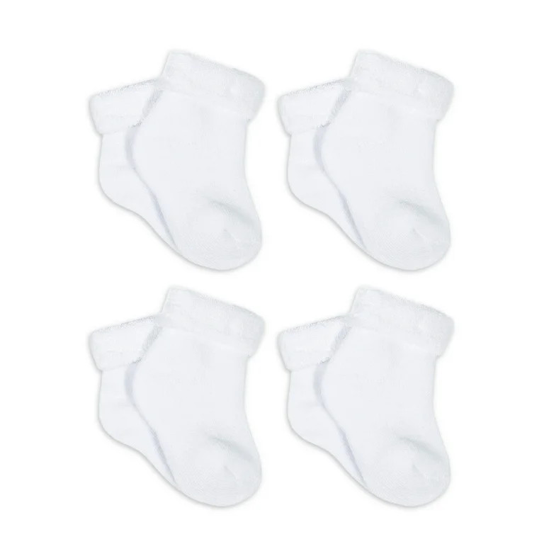 Gerber Gender Neutral White Terry Bootie Wiggle-Proof Socks, 4-Pack, Sizes Newborn - 0/6 Months | Walmart (US)