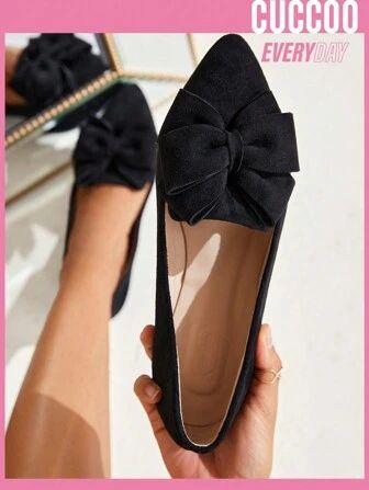 Cuccoo Everyday Collection Woman Shoes Bow Decor Elegant Point Toe Ballet Fashion Black Outdoor F... | SHEIN