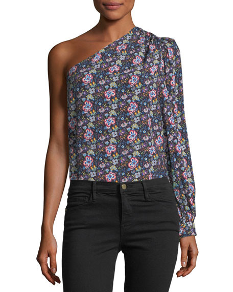 FRAME One-Shoulder Floral-Print Top | Neiman Marcus