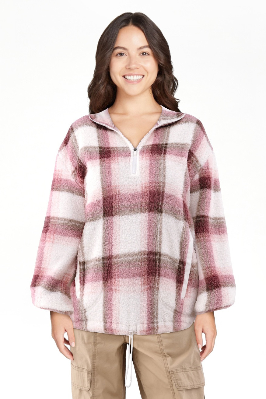 No Boundaries Half Zip Plush Pullover with Pockets, Women's and Women's Plus | Walmart (US)
