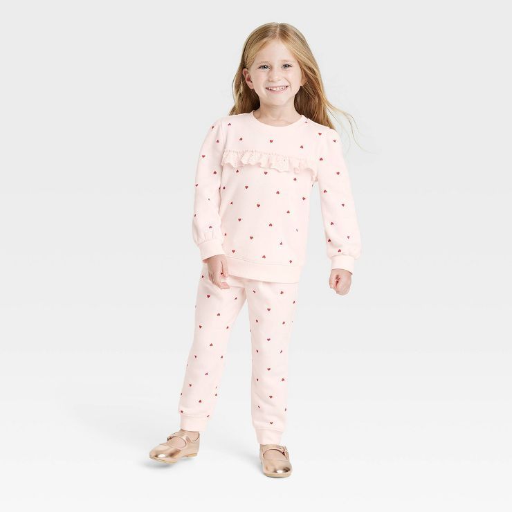 OshKosh B'gosh Toddler Girls' 2pc Heart Fleece Crewneck Top & Jogger Set - Pink | Target
