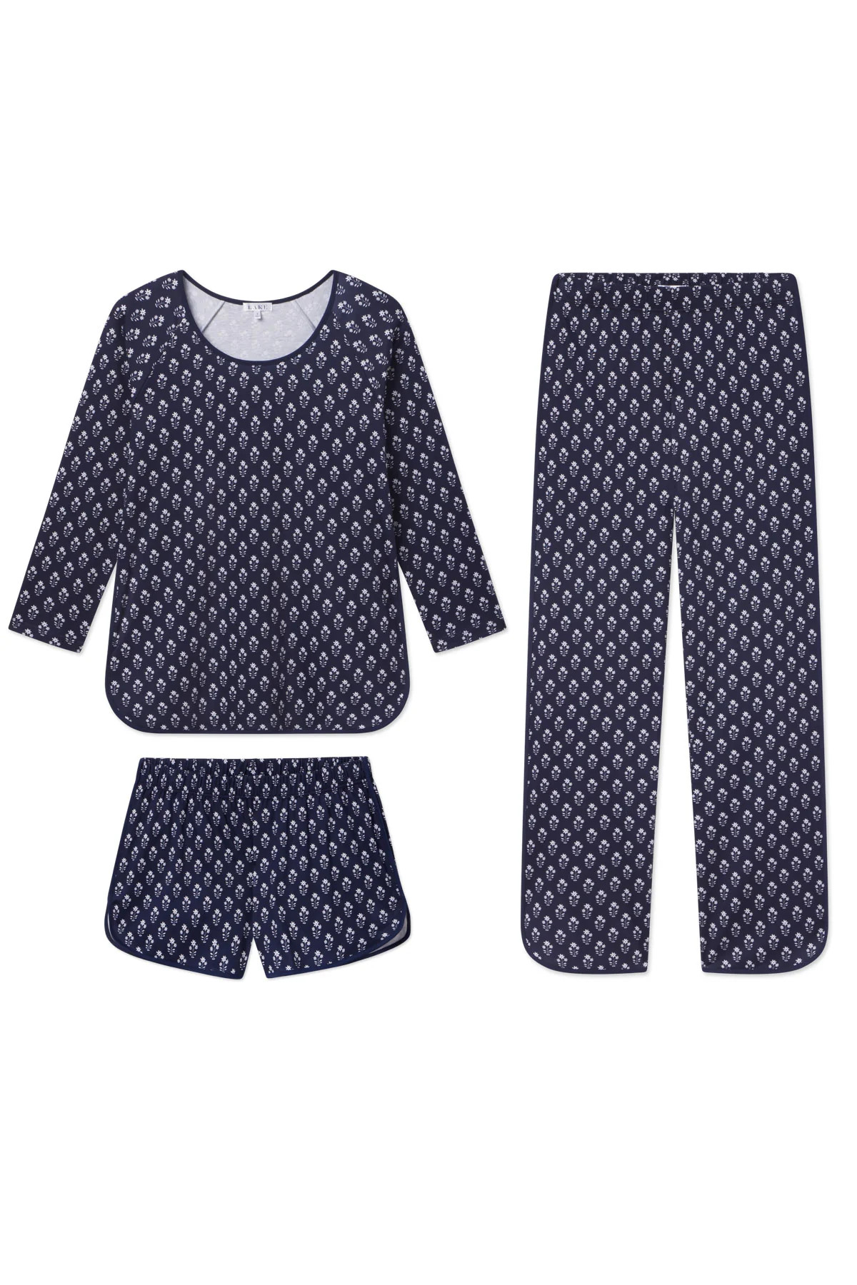 Pima Long Sleeve Bundle in English Navy Posy | Lake Pajamas