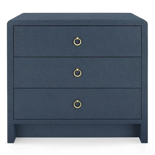 Villa & House Bryant Modern Classic Blue Linen 3 Drawer Wood Nightstand | Kathy Kuo Home