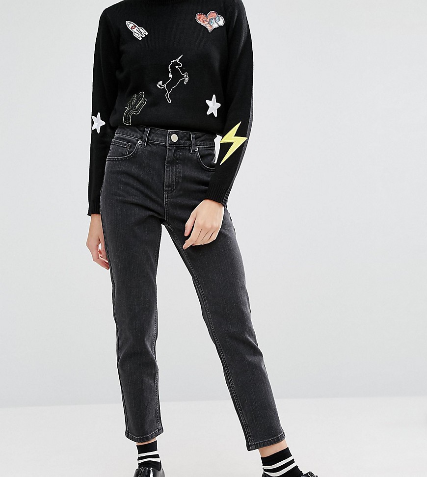 ASOS PETITE FARLEIGH High Waist Slim Mom Jeans In Washed Black - Black | ASOS US