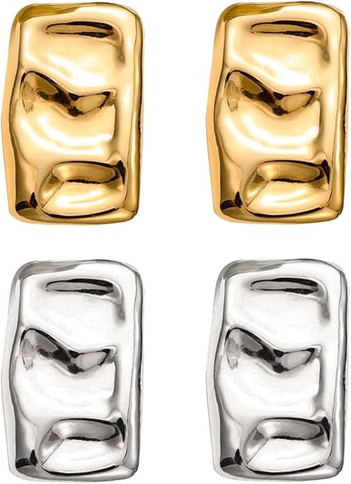 Chunky Gold Rectangle Stud Earrings for Women, Dainty Thick Stud Earrings, Minimalist Geometric E... | Amazon (US)