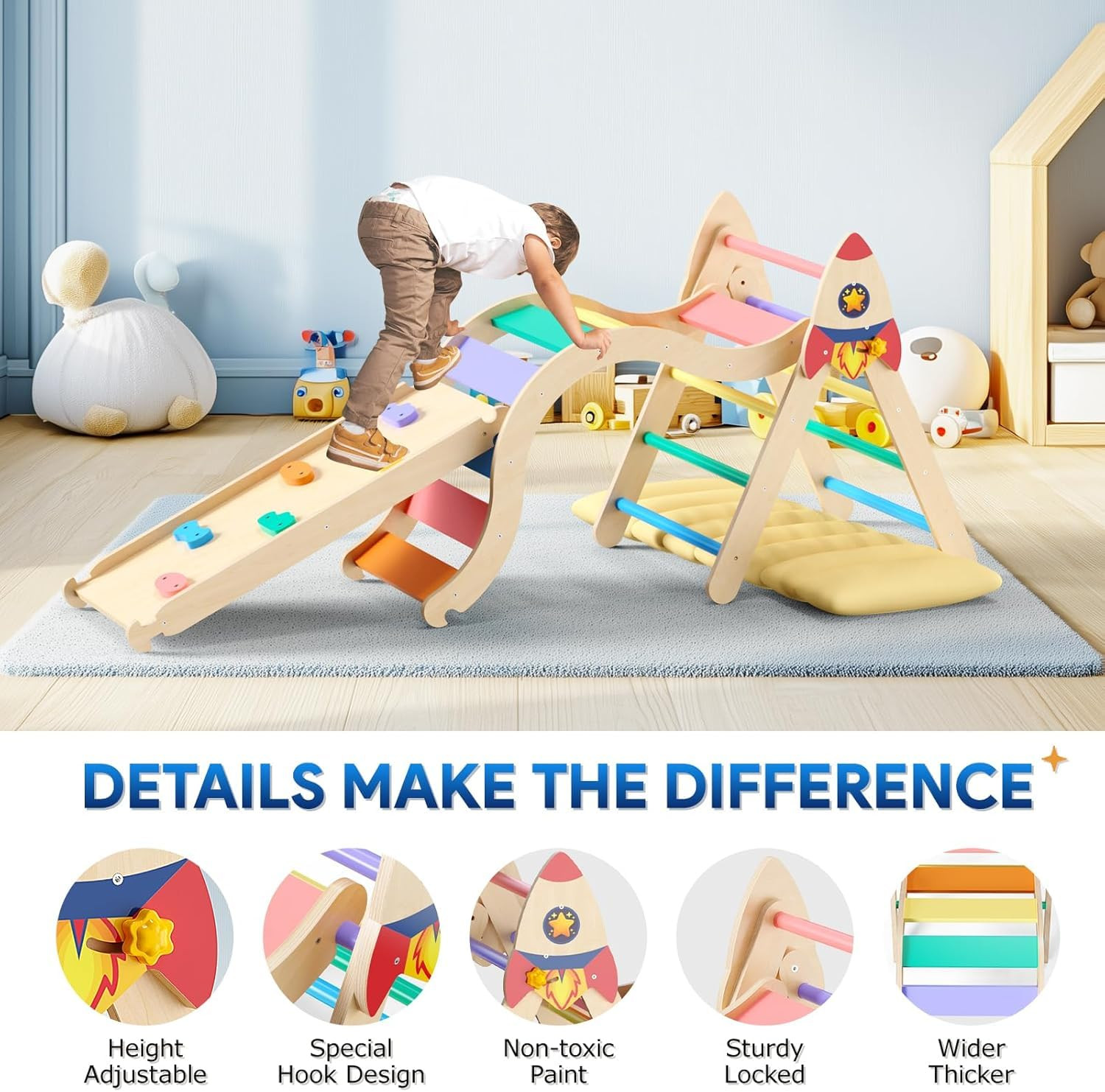 Pikler Triangle Set with Cushion, 9-in-1 Kids Climbing Toys for Toddlers 1-3 Inside, Montessori T... | Amazon (US)