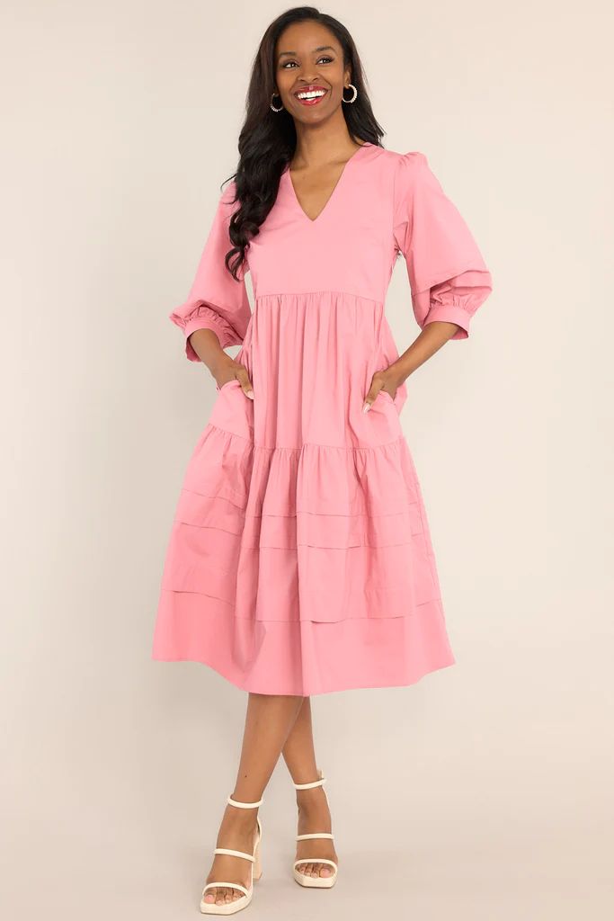 Cozy And Carefree Rose Elegance Midi Dress | Red Dress