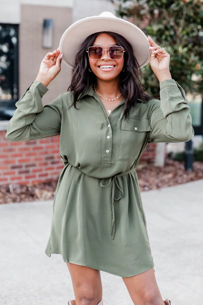 Learn To Fly Olive Button Front Shirt Dress | Pink Lily