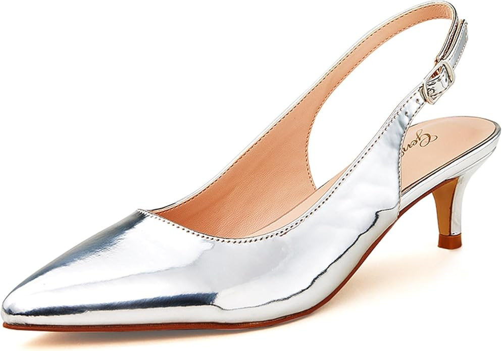 GENSHUO Low Kitten Heels Women's Slingback Dressy Pumps Pointed Closed Toe Ankle Strap Elegant We... | Amazon (US)
