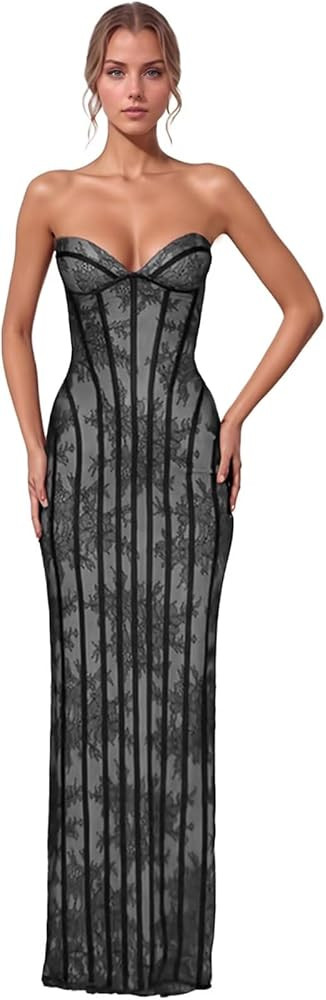 Laces Strapless Prom Dresses for Women Wedding Guest Dress Corset Formal Evening Cocktail Party G... | Amazon (US)