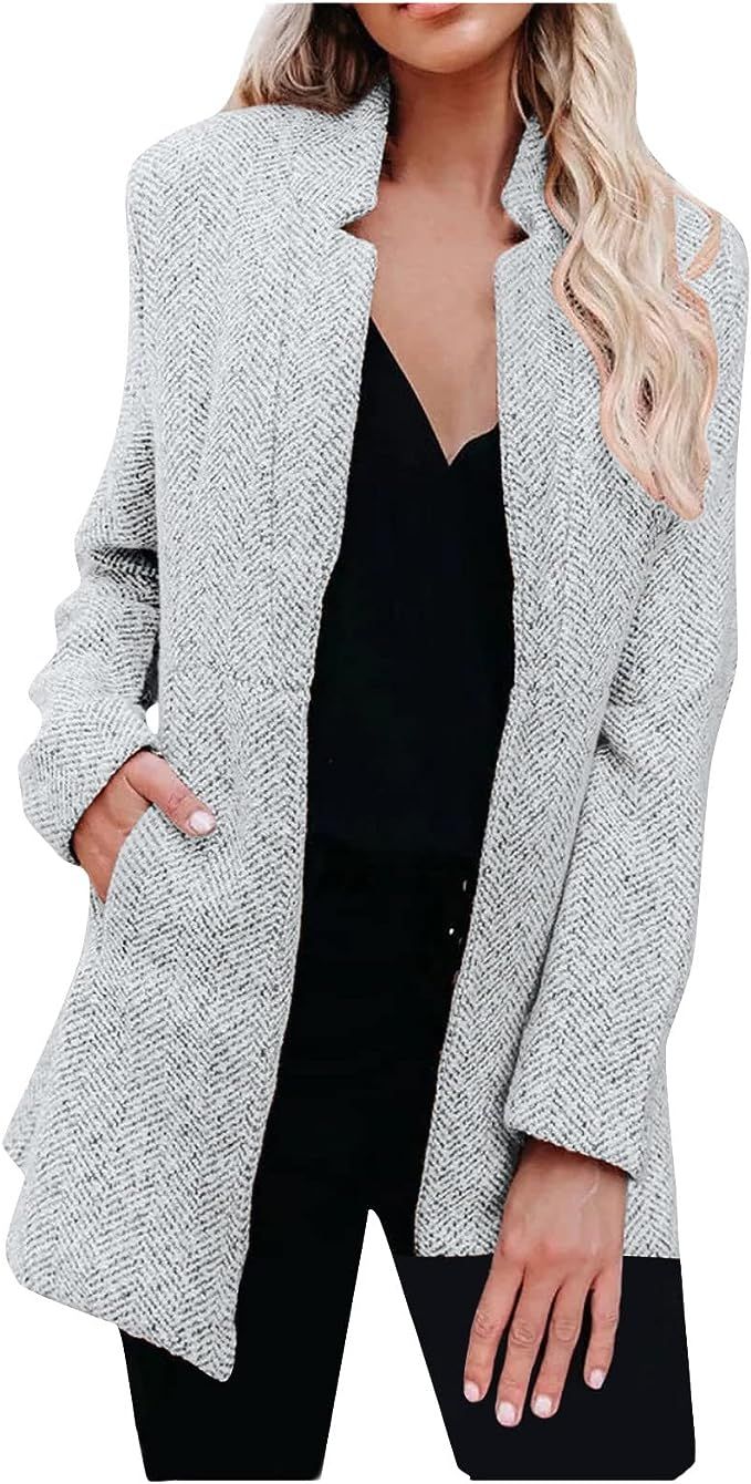 Women Fashion Long Sleeve Color Commuting Pocket Casual Outwear Suit Coat Zipper Fleece Jacket Wo... | Amazon (US)