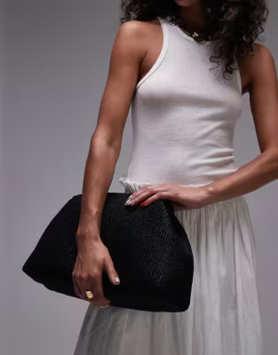 Topshop Geela oversized weave grab clutch bag in black | ASOS | ASOS (Global)