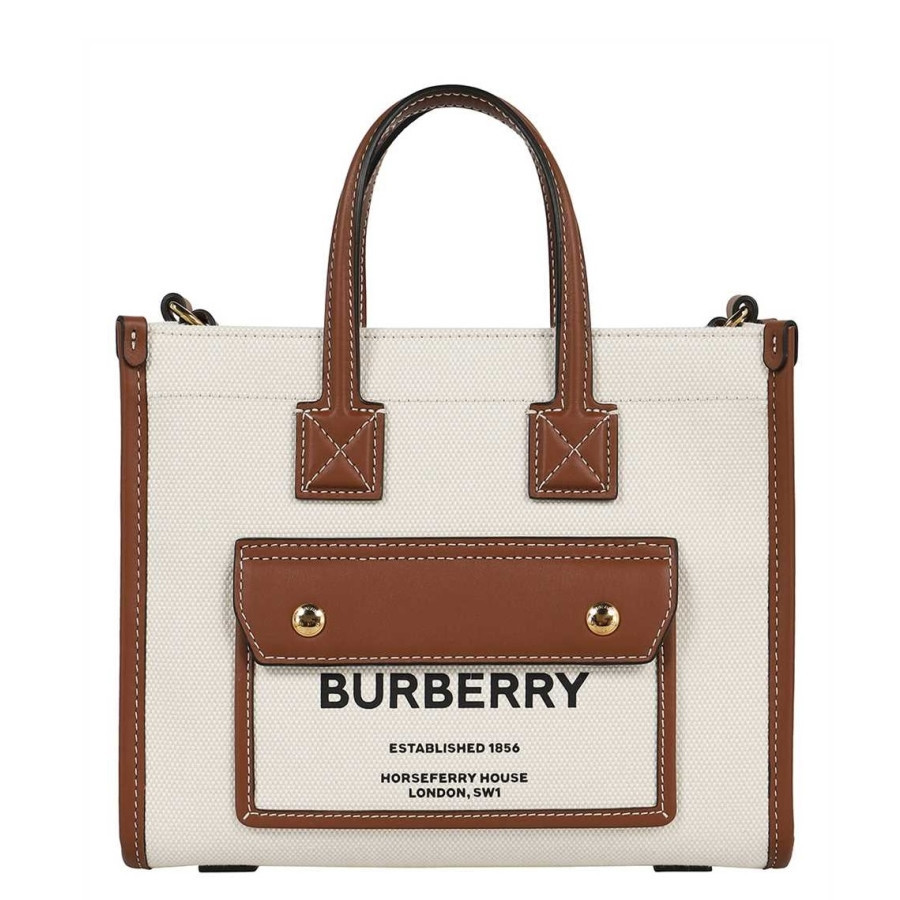 Burberry Freya Mini Two-tone Canvas And Leather Tote In Natural/Tan | Jomashop.com & JomaDeals.com