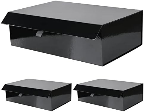 3 Pack Black Gift Boxes with Lids 13.8x9x4.3 inch, Bridesmaid Proposal Groomsman Box, Large Colla... | Amazon (US)