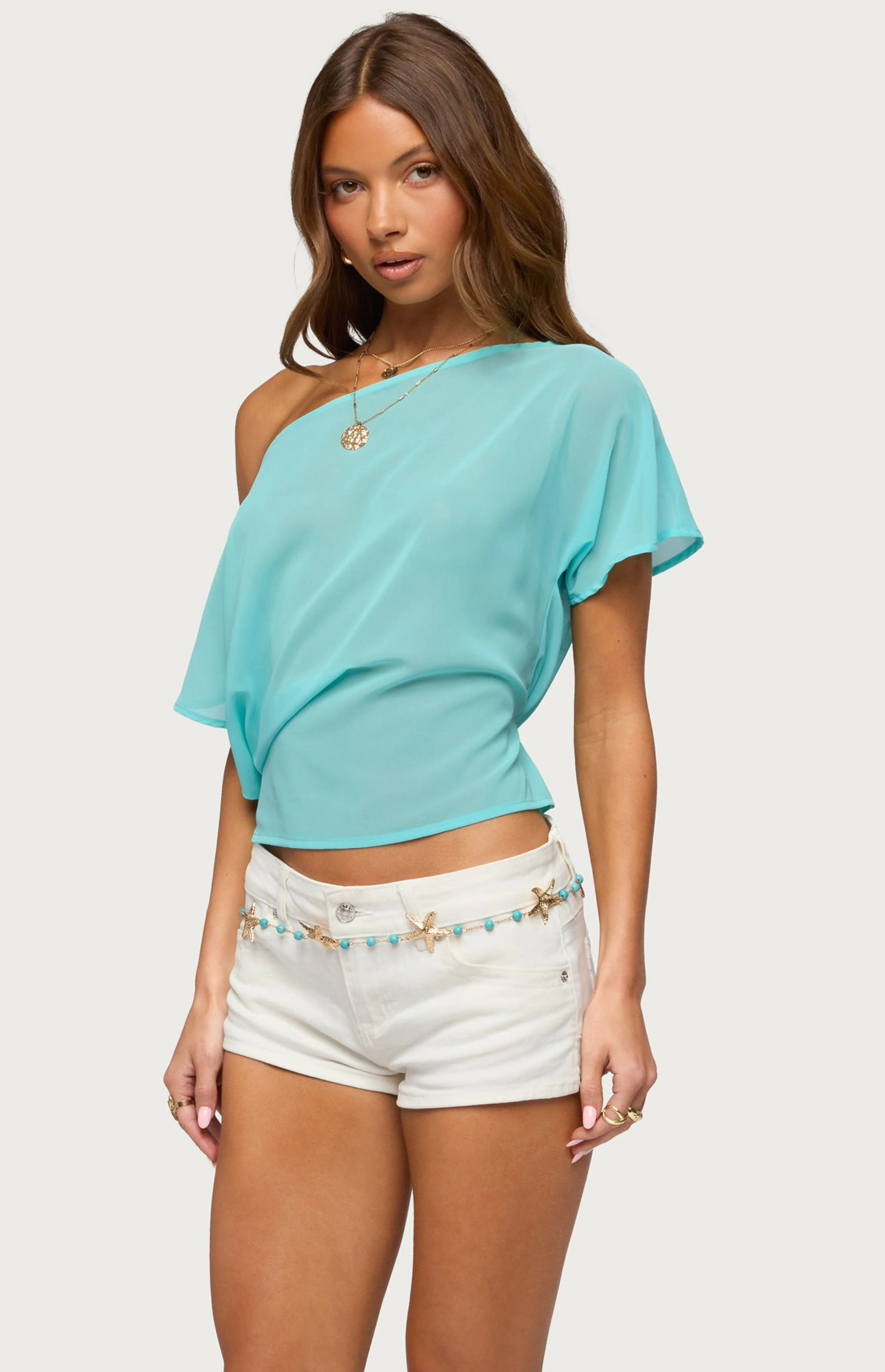 Edikted Noria Sheer Chiffon Off Shoulder Top | PacSun