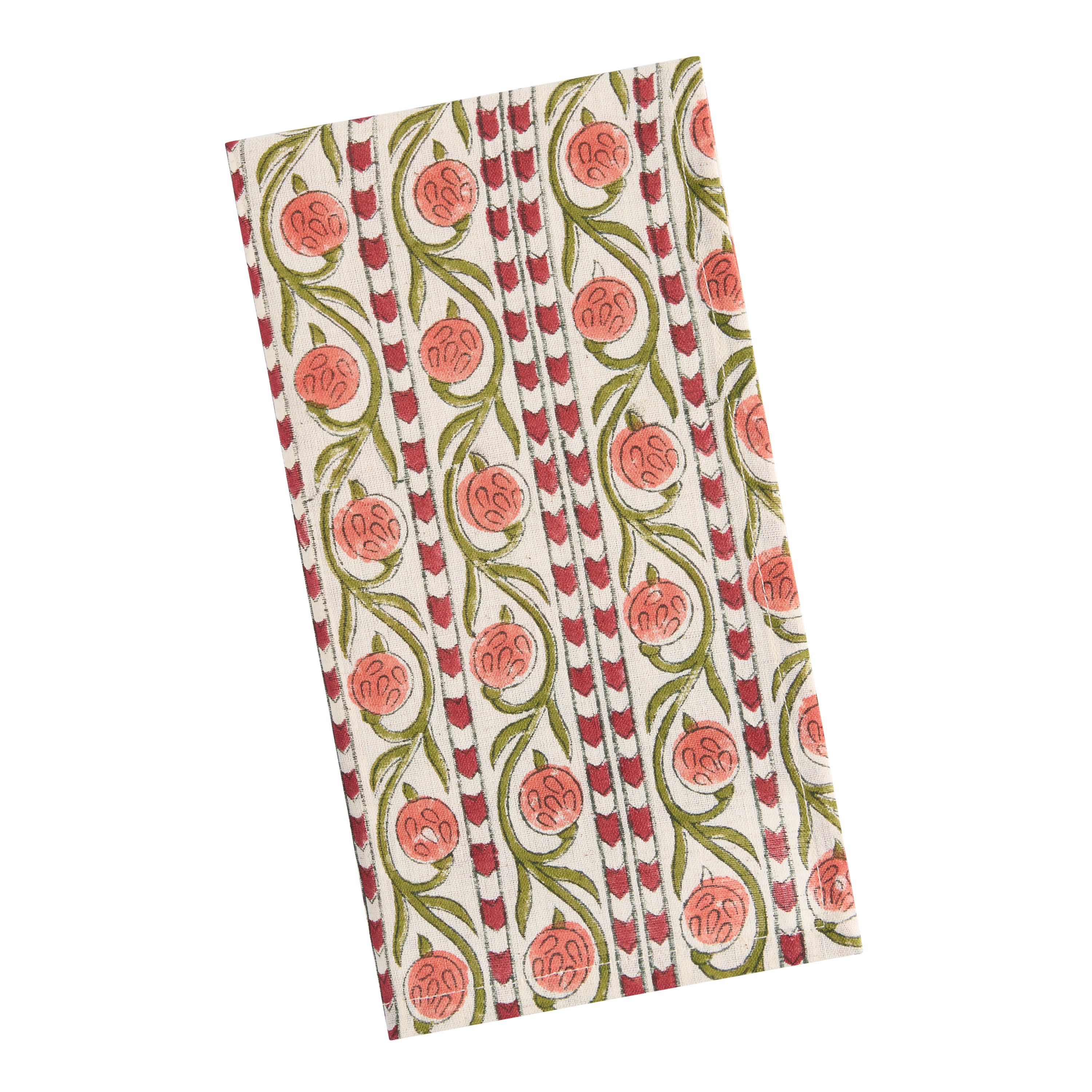 Red and Green Tomato Vine Block Print Napkin | World Market