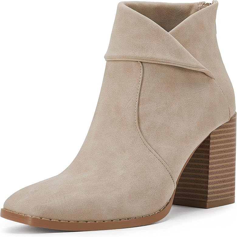 LAICIGO Women's Square Toe Ankle Boots High Chunky Stacked Heel Slip On Criss Cross Zipper Bootie... | Amazon (US)