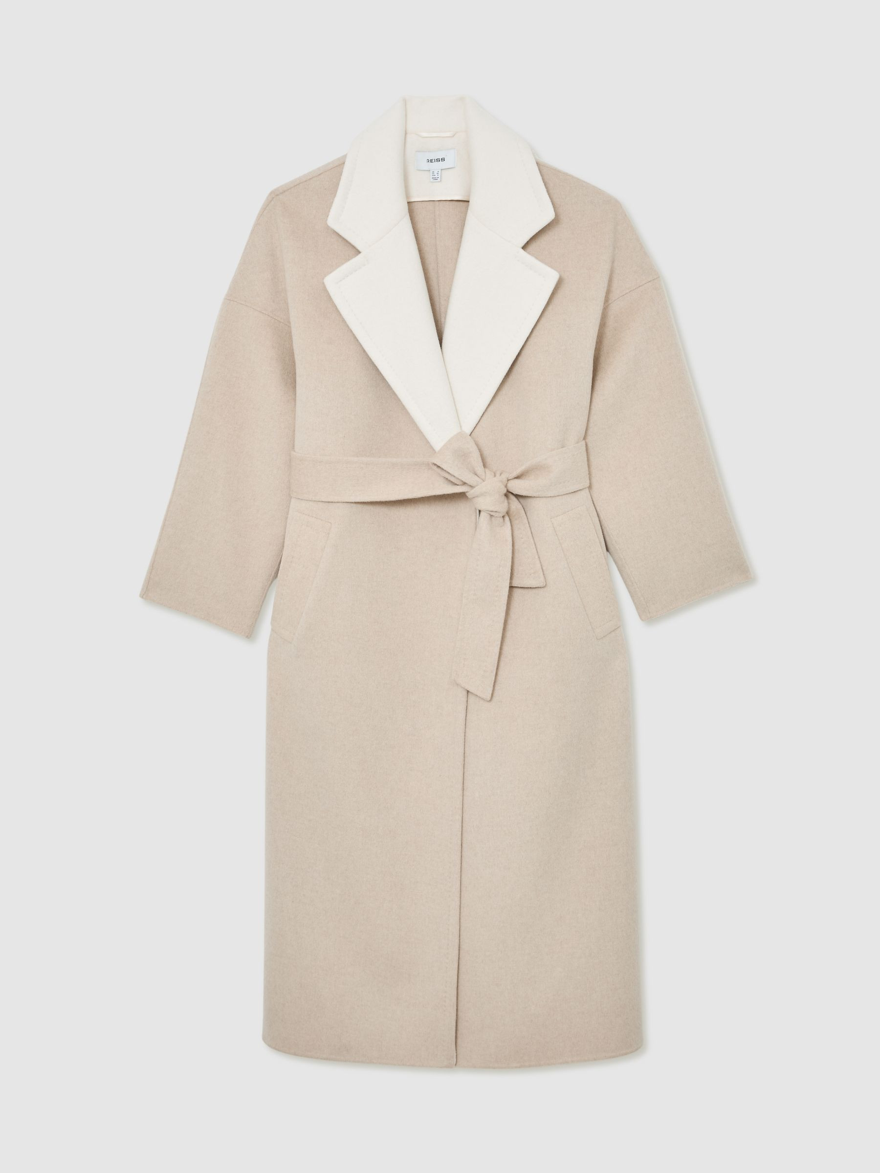 Reiss Wool Blindseam Contrast-Lapel Coat in Neutral - REISS | Reiss UK