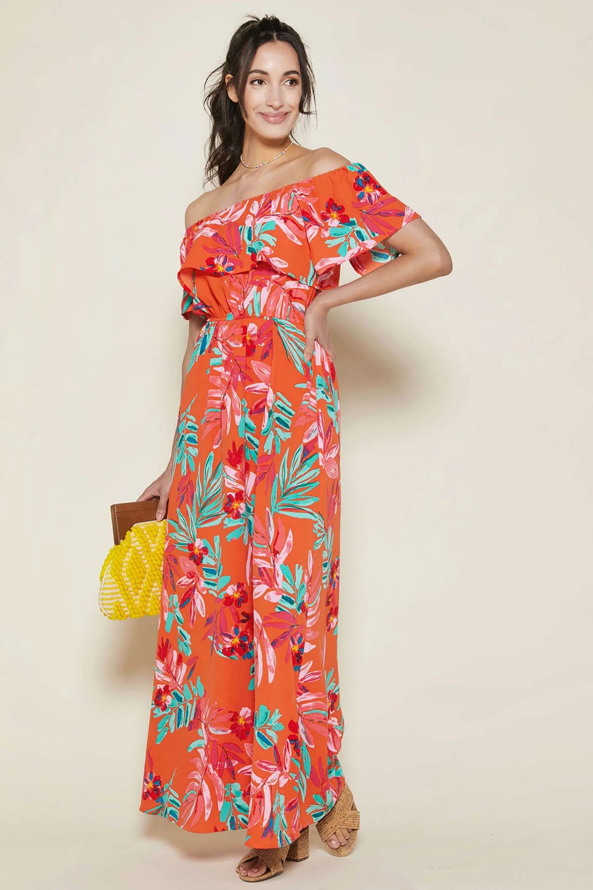 Sugarlips Off Shoulder Tropical Maxi Dress | Social Threads