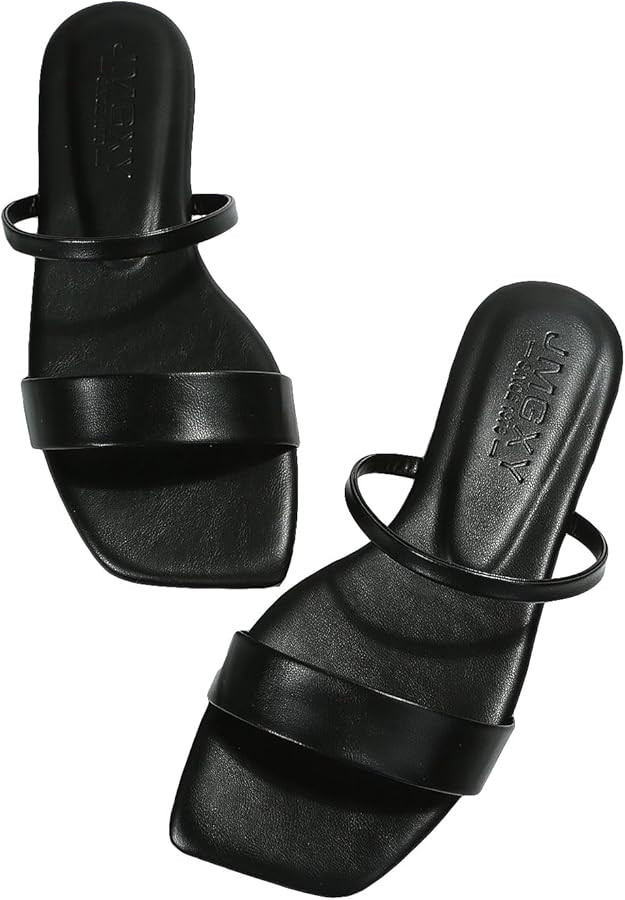 GORGLITTER Women's Strappy Flat Sandals Square Open Toe Dressy Going Out Slide Sandals | Amazon (US)