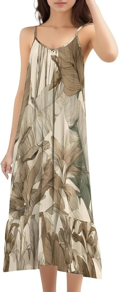 LIZALIG Womens Scoop Neck Smocked Maxi Dress Adjustable Spaghetti Strap Ruffle Flowy Boho Summer ... | Amazon (US)