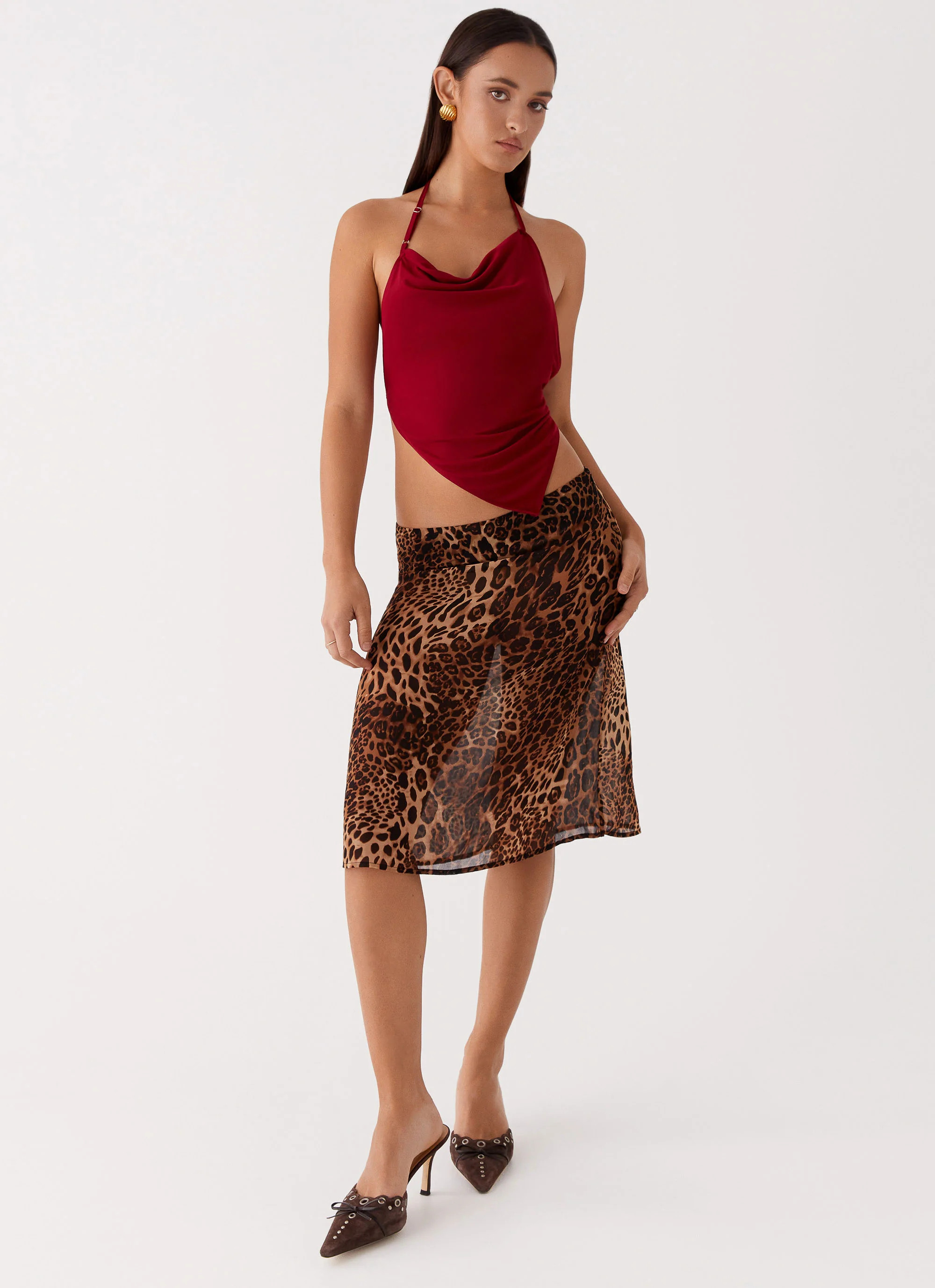 Evoke Chiffon Midi Skirt - Leopard | Peppermayo (Global)