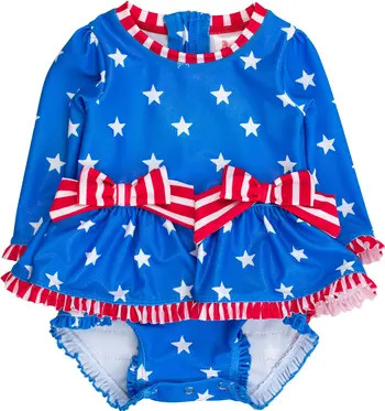 UPF50+ Long Sleeve One Piece Bow Peplum Rash Guard Swimsuit | Nordstrom
