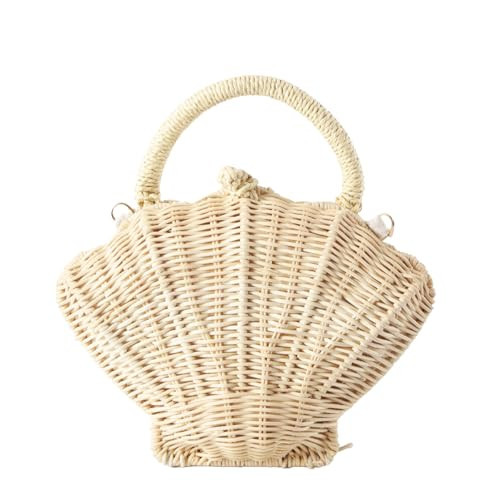 DEBIMY Women Summer Seashell Shape Straw Clutch Purse Woven Handbag Rattan Crossbody Bag for Beach Wedding Vacation, Beige | Amazon (US)