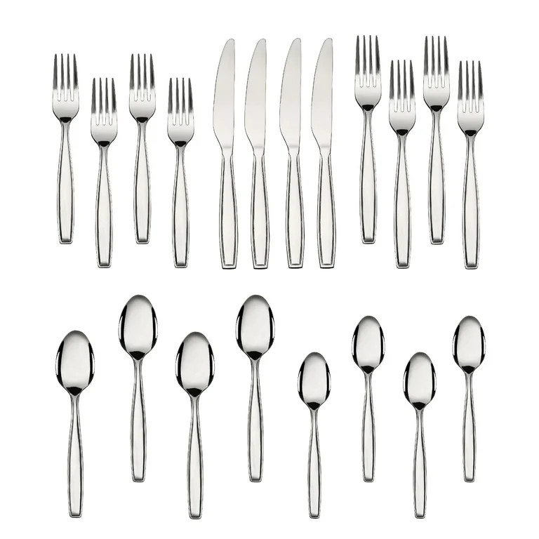 Mainstays Fairport 20 Piece Stainless Steel Flatware Set, Silver, Tableware Service for 4 | Walmart (US)