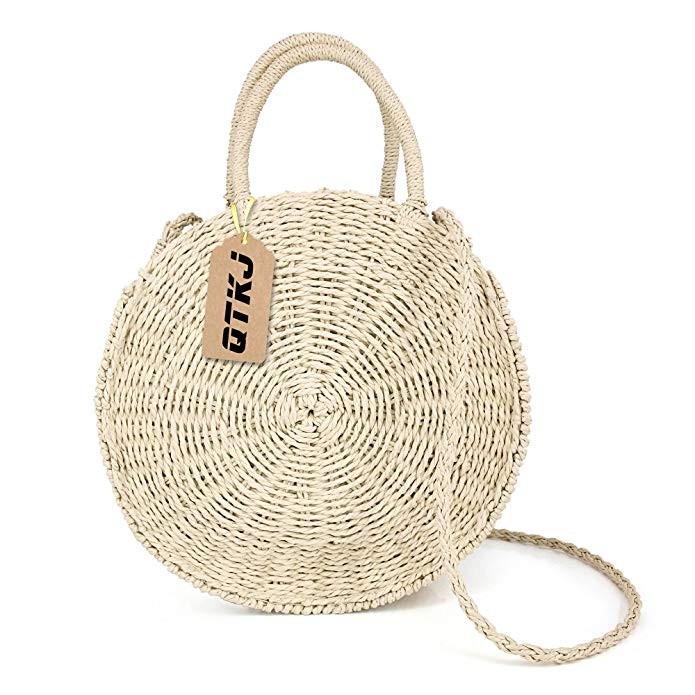 Women Straw Summer Beach Bag Handwoven Round Rattan Bag Cross Body Bag Shoulder Messenger Satchel | Amazon (US)