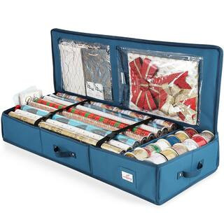 HEARTH & HARBOR Christmas Wrapping Paper Storage Organizer Box 40.5 in. Luxury Blue Polyester Fab... | The Home Depot
