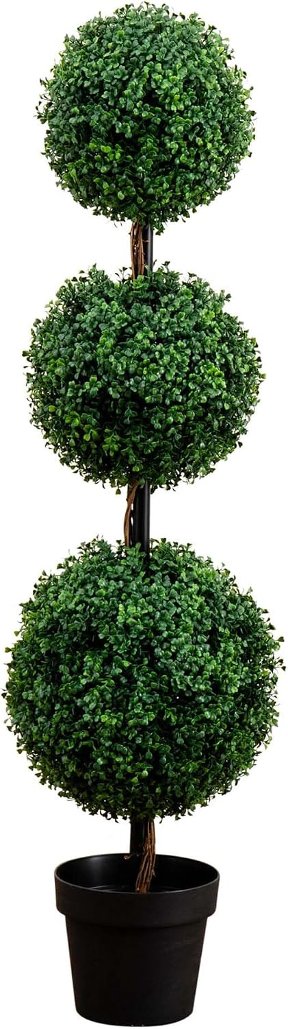 Nearly Natural 4 ft Artificial Triple Ball Boxwood Topiary Tree with Pot | Amazon (US)